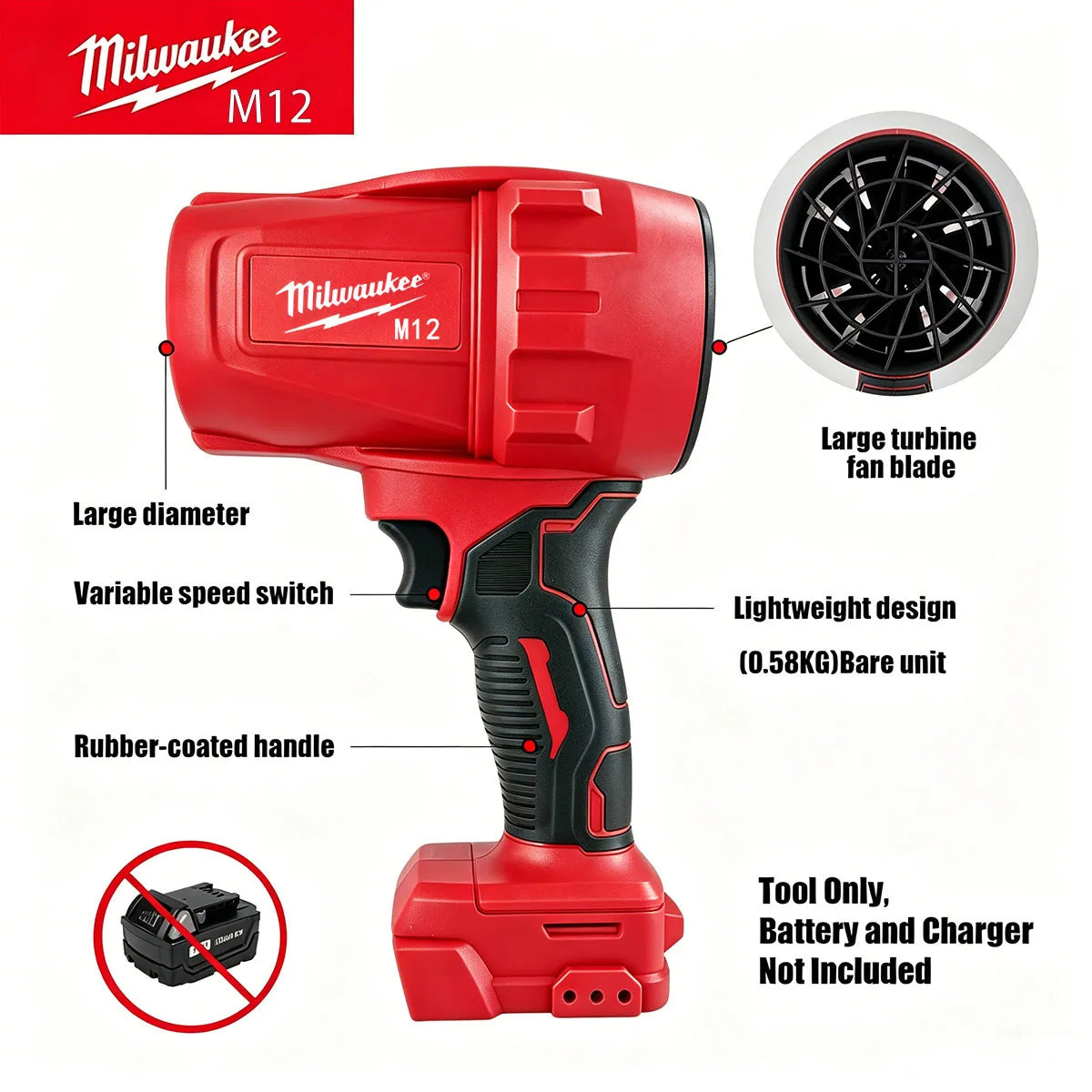 MILWAUKEE Soplador 18v.(NO INCLUYE BATERIA)